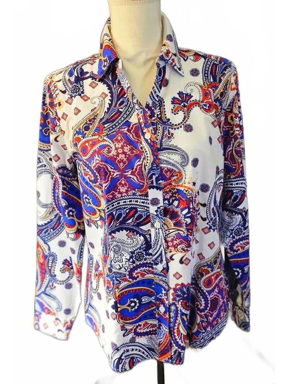 CHICO'S Fitted Button Down Paisley Shirt Size 1